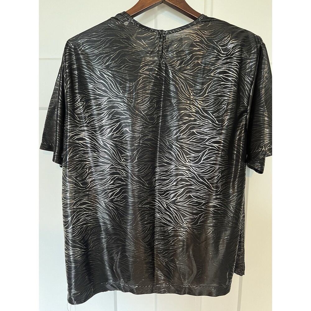 Vintage The Villager Women's Blouse Large Art Deco Party Black Metallic - Picture 6 of 10